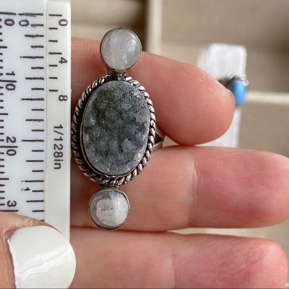 Druzy raw labradorite and moonstone triplet sterling silver ring - Picture 5 of 6